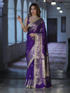Banarasee Handloom Semi Silk Saree With Sona Rupa Zari Buta Design Floral Border & Lace-Violet