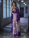 Banarasee Handloom Semi Silk Saree With Sona Rupa Zari Buta Design Floral Border & Lace-Violet