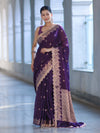 Banarasee Handloom Semi Silk Saree With Zari Buti Design & Lace Border-Violet