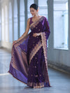 Banarasee Handloom Semi Silk Saree With Zari Buti Design & Lace Border-Violet