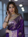 Banarasee Handloom Semi Silk Saree With Sona Rupa Zari Buta Design Floral Border & Lace-Violet
