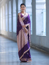Banarasee Handloom Semi Silk Saree With Zari Buti Design & Lace Border-Violet