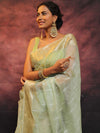 Banarasee Organza Floral Embroidery Sequin Work Saree-Pastel Green