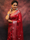 Banarasee Handwoven Semi-Chiffon Saree With Silver Zari Work-Red