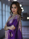 Banarasee Handloom Semi Silk Saree With Sona Rupa Zari Buta Design Floral Border & Lace-Violet
