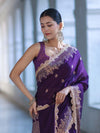 Banarasee Handloom Semi Silk Saree With Zari Buti Design & Lace Border-Violet