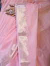 Banarasee Handloom Cotton Silk Plain Saree With Floral Zari Border-Light Pink