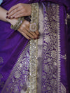 Banarasee Handloom Semi Silk Saree With Sona Rupa Zari Buta Design Floral Border & Lace-Violet