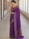 Banarasee Semi-Chiffon Saree With Antique Gold Zari Work-Violet
