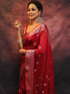 Banarasee Handwoven Semi-Chiffon Saree With Silver Zari Work-Red