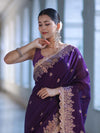 Banarasee Handloom Semi Silk Saree With Zari Buti Design & Lace Border-Violet