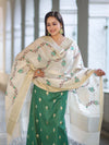 Banarasee Embroidered Cotton Salwar Kameez Fabric With Contrast Dupatta Set-Green & Off White
