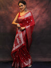 Banarasee Handwoven Semi-Chiffon Saree With Silver Zari Work-Red