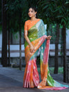 Banarasee Handwoven Semi-Chiffon Saree With Zari Work-Multicolor