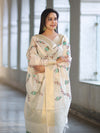 Banarasee Embroidered Cotton Salwar Kameez Fabric With Contrast Dupatta Set-Green & Off White