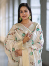 Banarasee Embroidered Cotton Salwar Kameez Fabric With Contrast Dupatta Set-Green & Off White