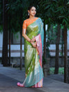 Banarasee Handwoven Semi-Chiffon Saree With Zari Work-Multicolor