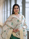 Banarasee Embroidered Cotton Salwar Kameez Fabric With Contrast Dupatta Set-Green & Off White