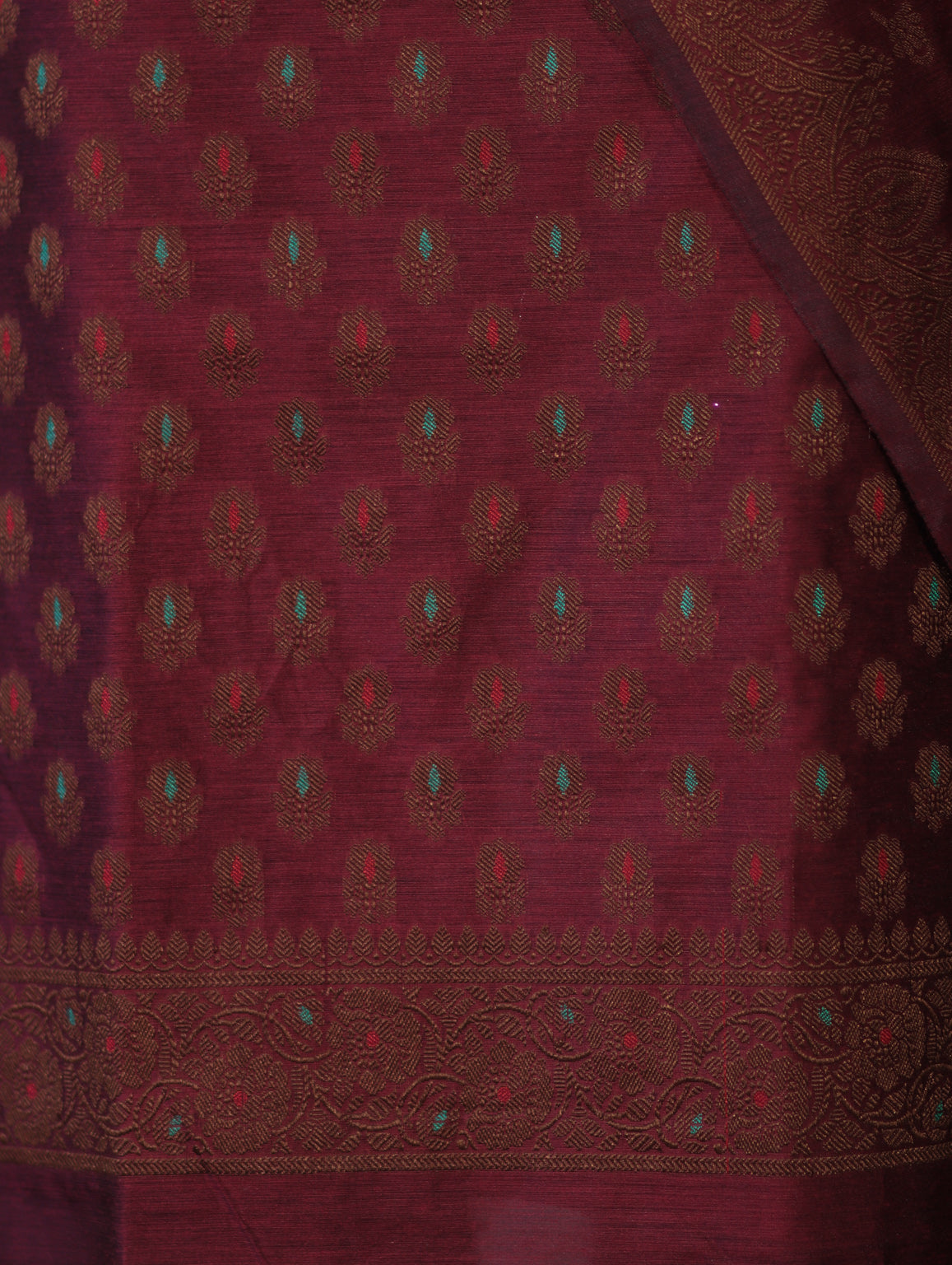 Banarasee Cotton Silk Resham Work Salwar Kameez Fabric With Dupatta Set-Burgundy