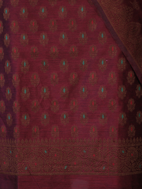 Banarasee Cotton Silk Resham Work Salwar Kameez Fabric With Dupatta Set-Burgundy