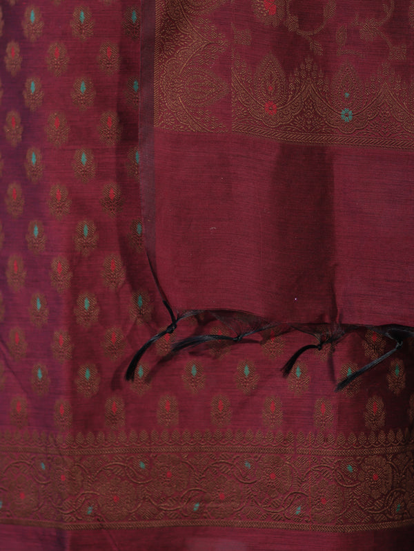 Banarasee Cotton Silk Resham Work Salwar Kameez Fabric With Dupatta Set-Burgundy
