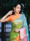Banarasee Handwoven Semi-Chiffon Saree With Zari Work-Multicolor