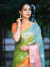 Banarasee Handwoven Semi-Chiffon Saree With Zari Work-Multicolor