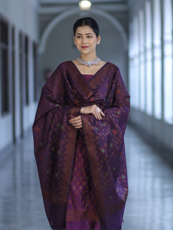 Banarasee Cotton Silk Resham Work Salwar Kameez Fabric With Dupatta Set-Purple