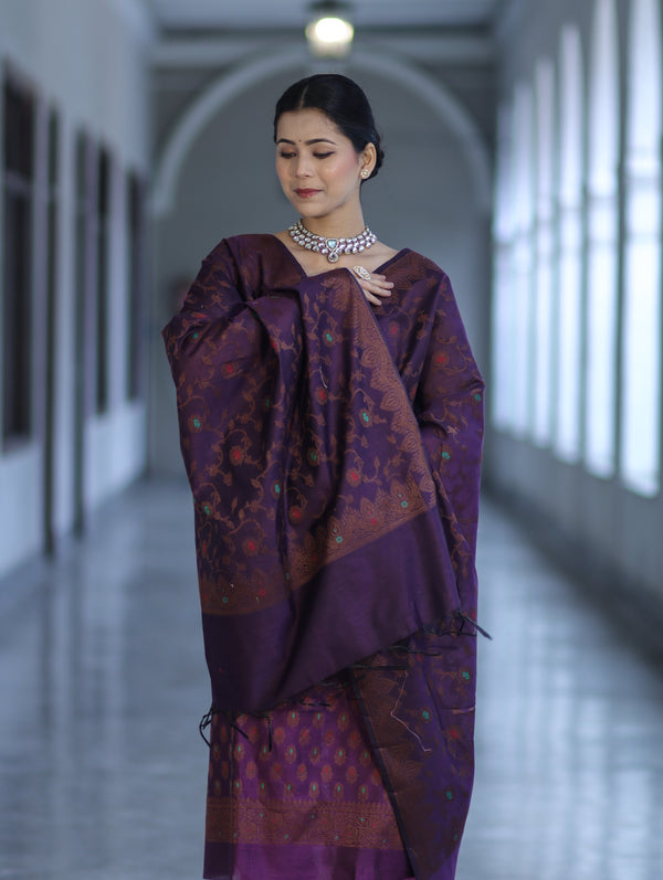 Banarasee Cotton Silk Resham Work Salwar Kameez Fabric With Dupatta Set-Purple
