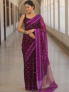 Banarasee Organza Saree With Zari Buti & Satin Border-Violet