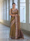 Banarasee Handloom Dual Tone Shimmer Silk Saree With Buti Design & Lace Border-Olive Green