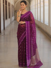 Banarasee Organza Saree With Zari Buti & Satin Border-Violet