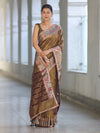 Banarasee Handloom Dual Tone Shimmer Silk Saree With Buti Design & Lace Border-Olive Green