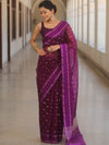 Banarasee Organza Saree With Zari Buti & Satin Border-Violet