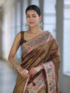 Banarasee Handloom Dual Tone Shimmer Silk Saree With Buti Design & Lace Border-Olive Green