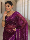 Banarasee Organza Saree With Zari Buti & Satin Border-Violet