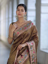 Banarasee Handloom Dual Tone Shimmer Silk Saree With Buti Design & Lace Border-Olive Green