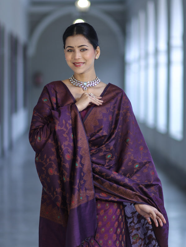 Banarasee Cotton Silk Resham Work Salwar Kameez Fabric With Dupatta Set-Purple