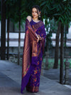 Banarasee Handloom Pure Chiffon Saree With Resham Work-Violet