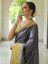 Banarasee Handwoven Semi Silk Saree With Stripes Design & Solid Border-Blue & Green
