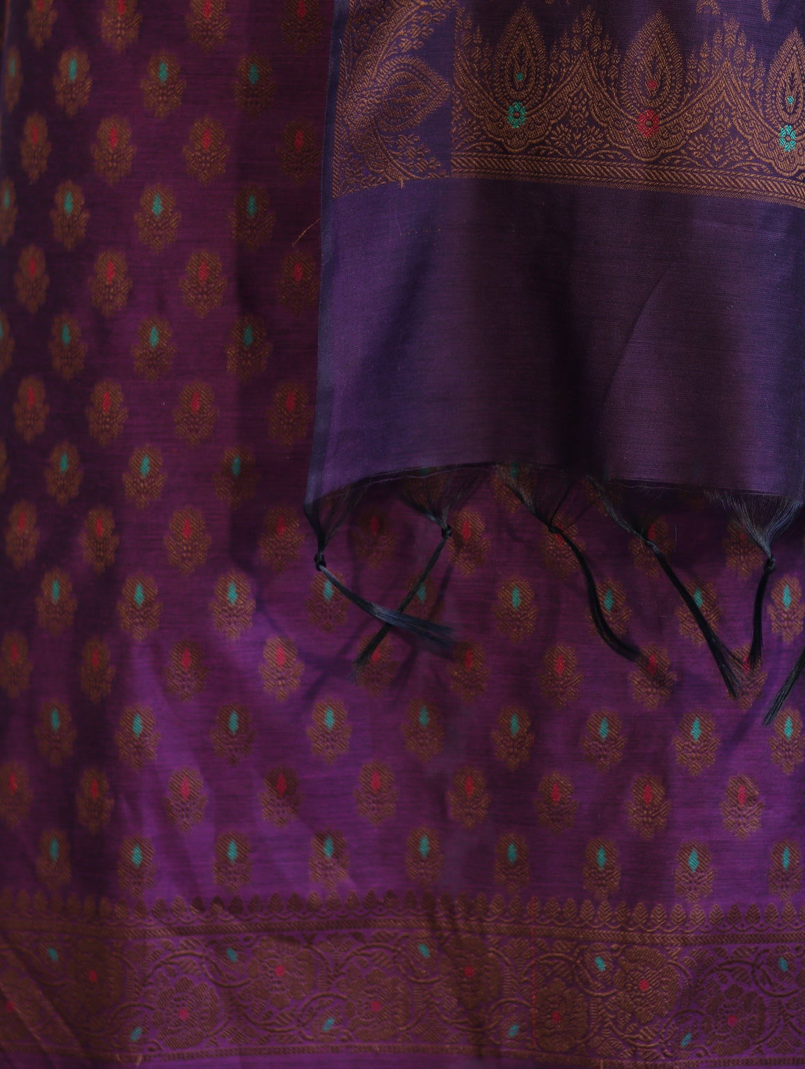 Banarasee Cotton Silk Resham Work Salwar Kameez Fabric With Dupatta Set-Purple