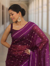 Banarasee Organza Saree With Zari Buti & Satin Border-Violet