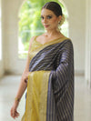Banarasee Handwoven Semi Silk Saree With Stripes Design & Solid Border-Blue & Green
