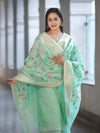 Banarasee Embroidered Linen Cotton Salwar Kameez Fabric With Dupatta Set-Mint Green