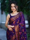 Banarasee Handloom Pure Chiffon Saree With Resham Work-Violet