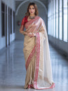 Banarasee Handloom Plain Tissue Saree With Velvet Border & Lace-Gold