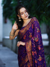Banarasee Handloom Pure Chiffon Saree With Resham Work-Violet