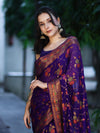 Banarasee Handloom Pure Chiffon Saree With Resham Work-Violet