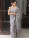 Banarasee Organza Saree With Zari Jaal Design-Grey