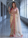 Banarasee Handloom Plain Tissue Saree With Velvet Border & Lace-Gold